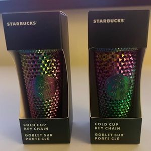 Starbucks Fall 2023 Oil-slick Bling bright colored Studded Keychain Set/2